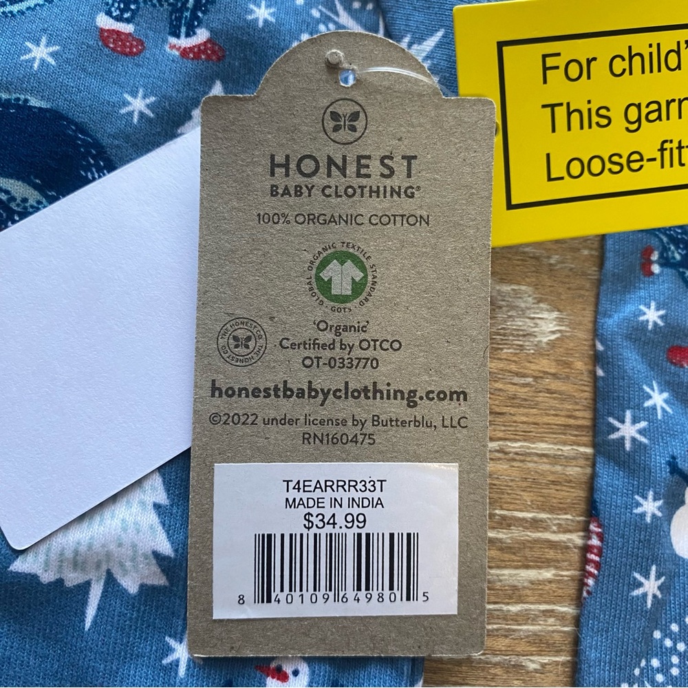 *NWT* Honest Baby Clothing 100% Organic Cotton Christmas Dinosaur Pajama Set 3T - Picture 5 of 14